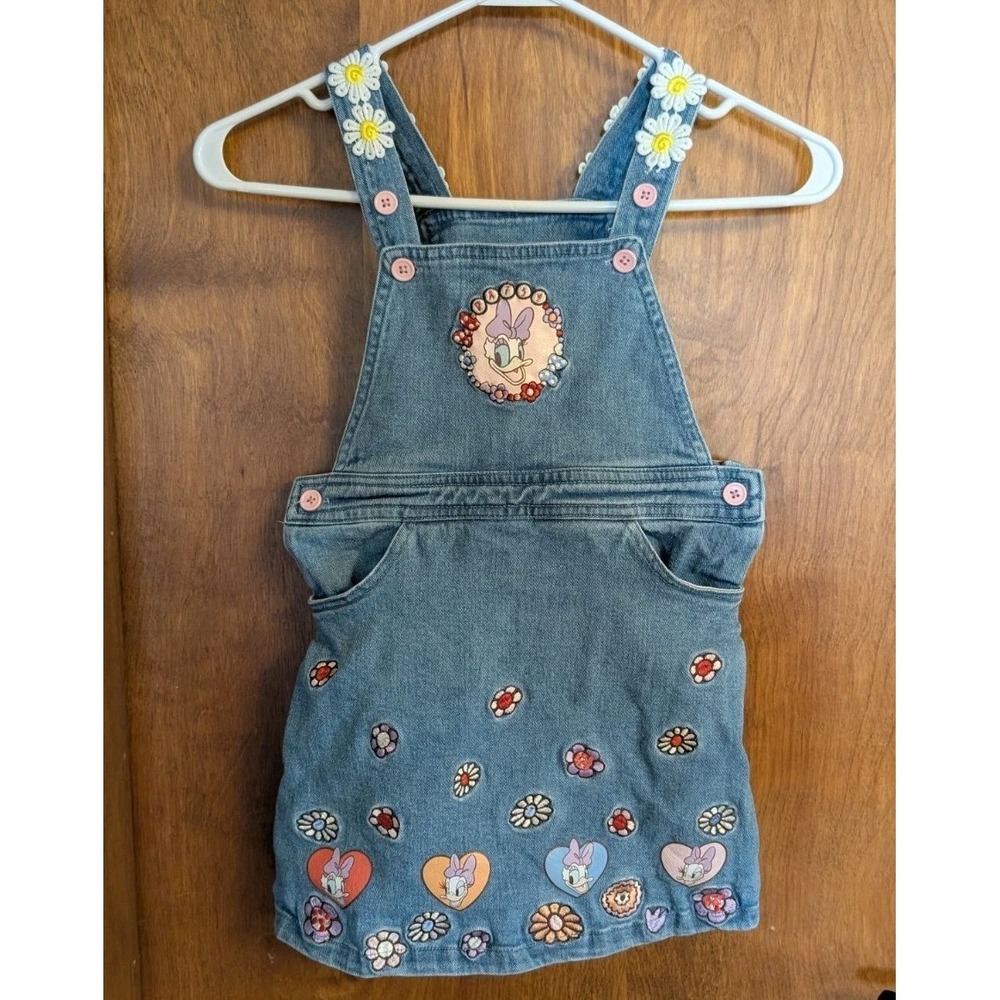 Disney Box Lunch Daisy Duck Denim Jean Overall Pinafore Dress 5T Floral Girl